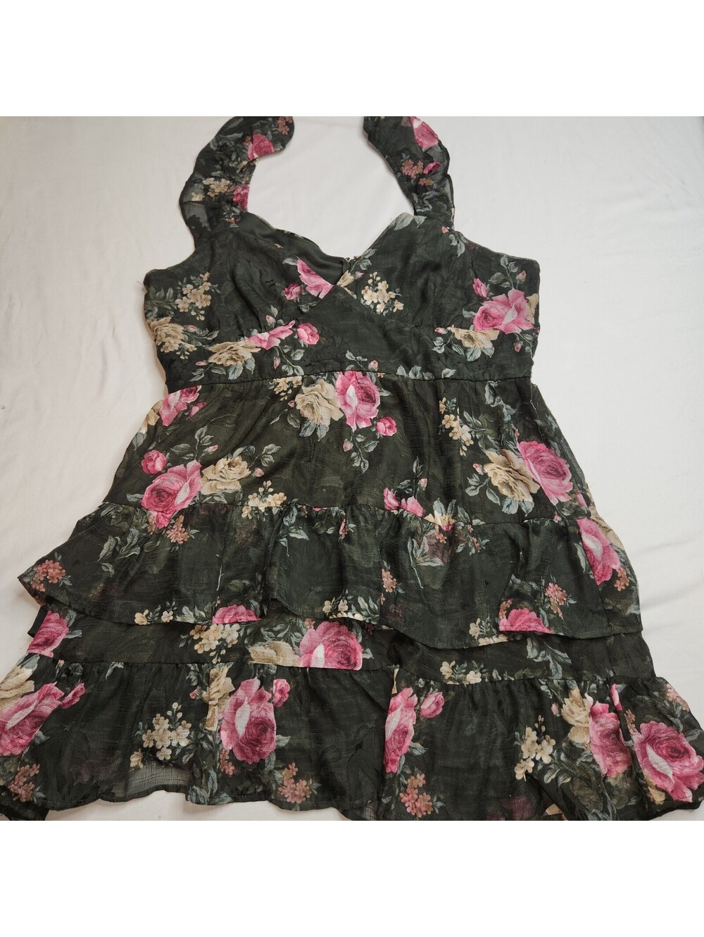 Francesca's Dark Floral Tiered Sleeveless Dress